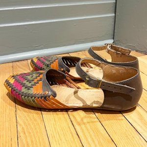 Leather Huarache Colourful Sandals from Mexico - Size 9 - Indios Impucalza